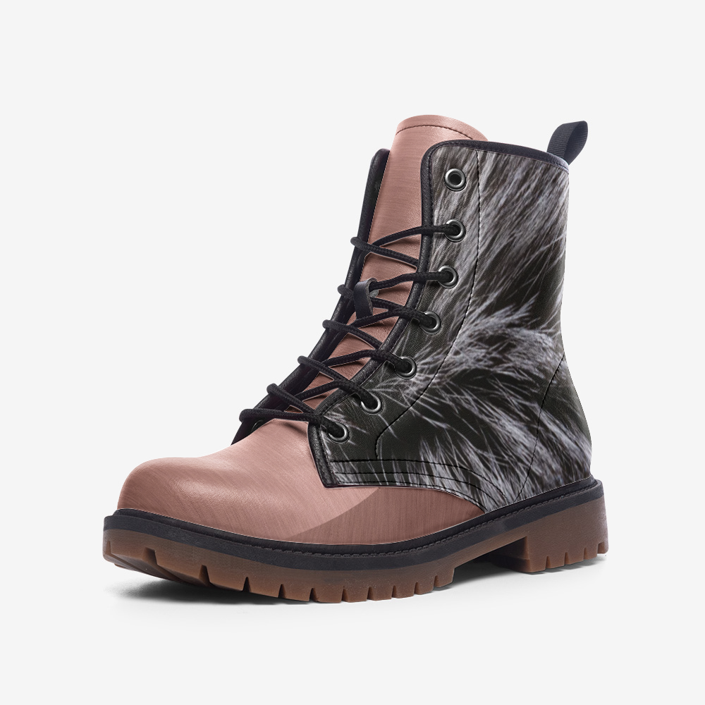 Le Sommet "D-22" Leather Boots (Rose Gold and Wolf Fur)