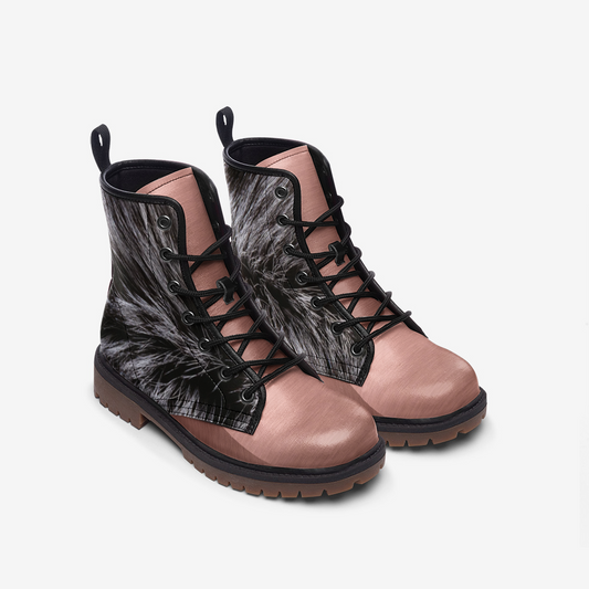 Le Sommet "D-22" Leather Boots (Rose Gold and Wolf Fur)