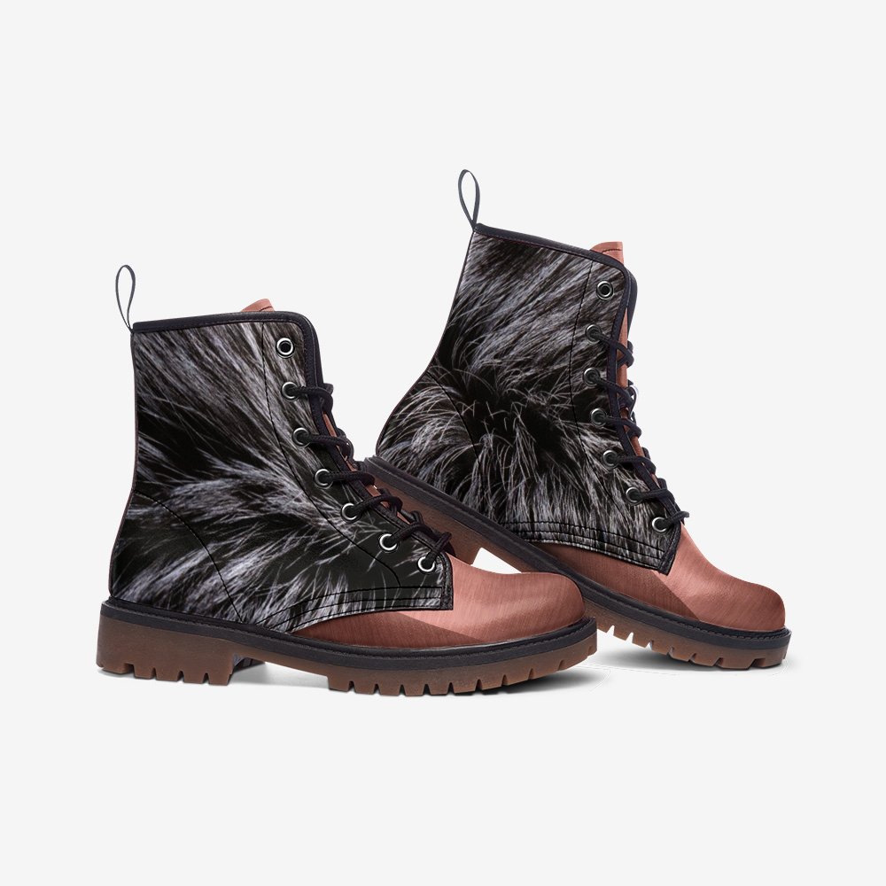 Le Sommet "D-22" Leather Boots (Rose Gold and Wolf Fur)