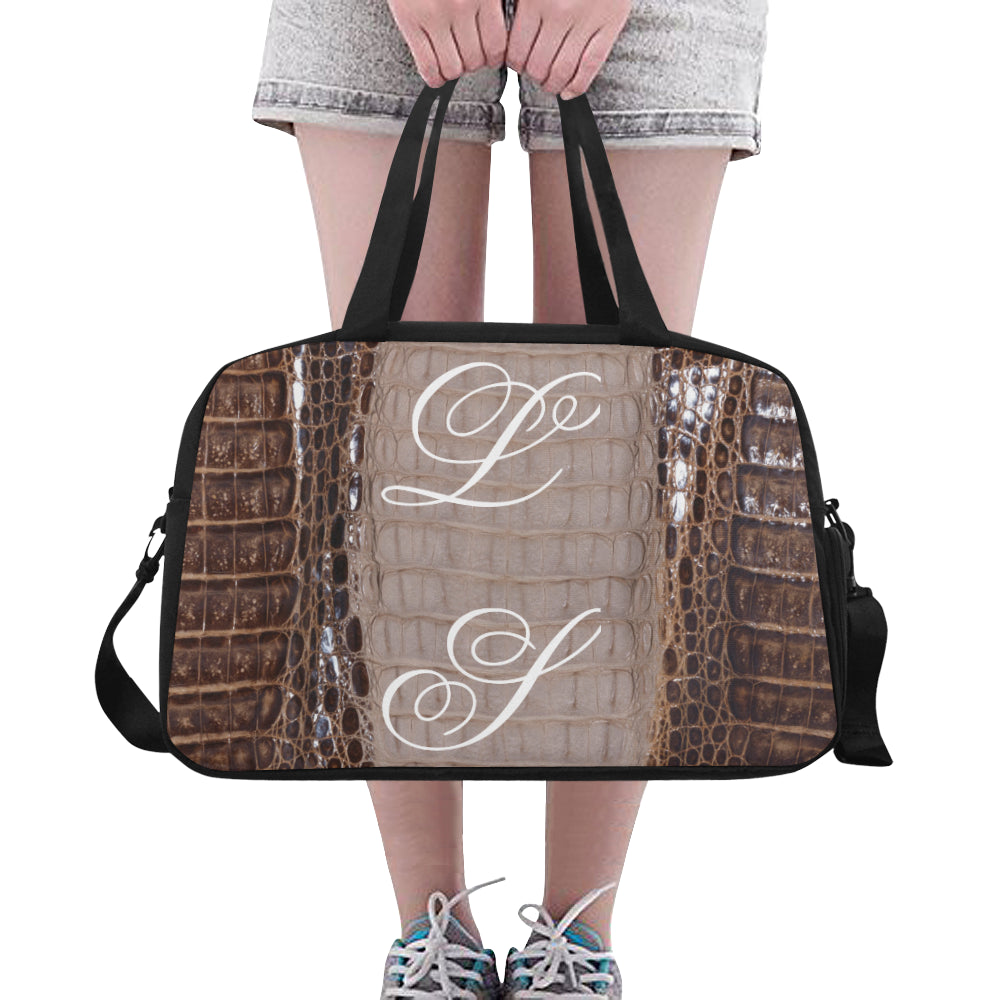 Le Sommet  "LS" Snake Skin Print Spennanight Bag (Brown)