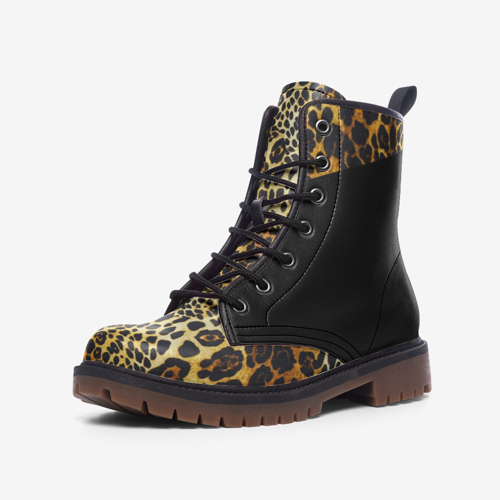 Le Sommet "D-22" Leather Boots (Black and Cheetah Print)