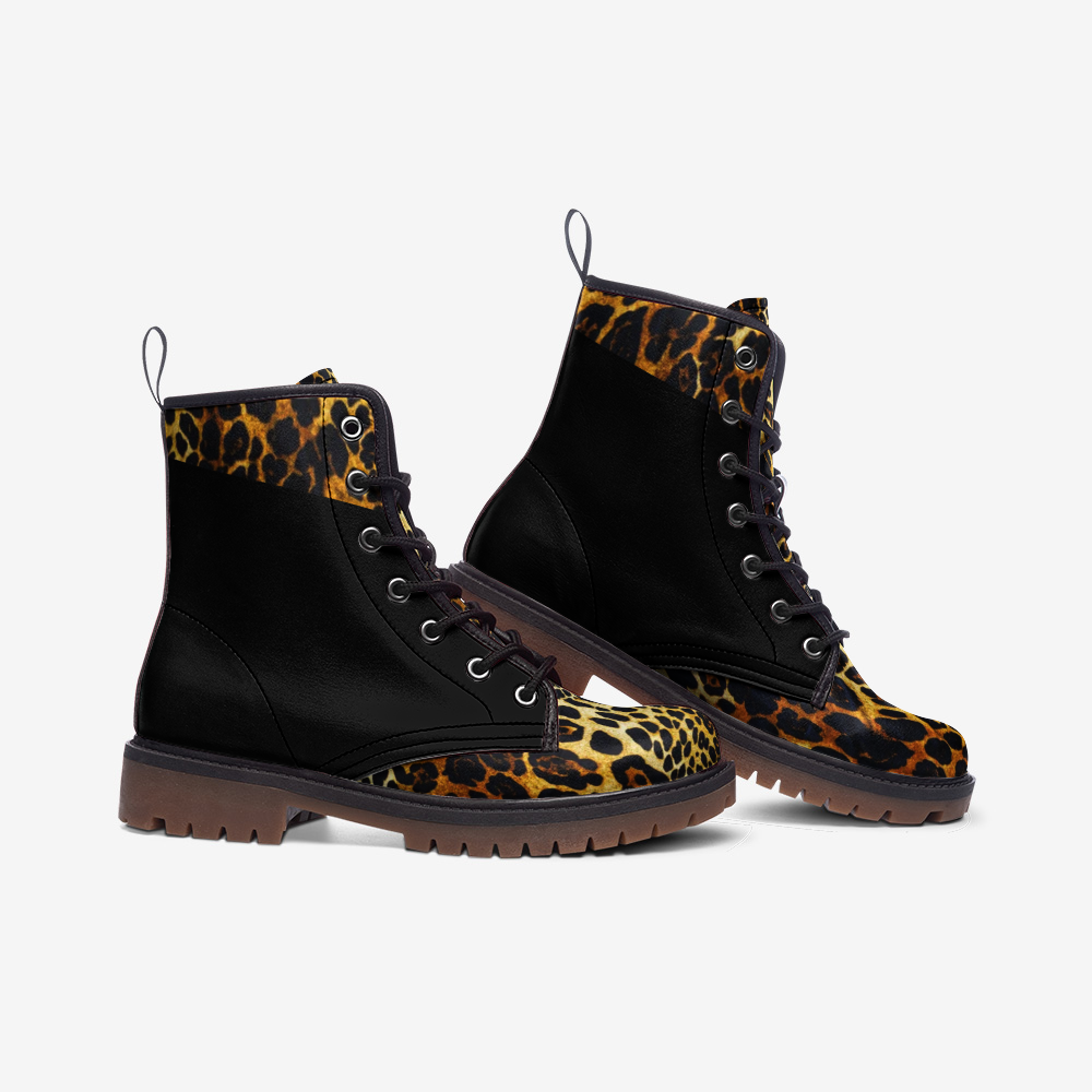 Le Sommet "D-22" Leather Boots (Black and Cheetah Print)