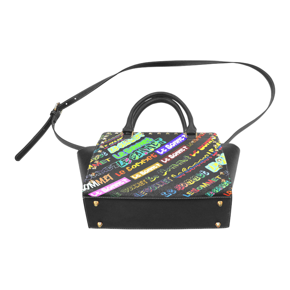 Le Sommet "Land O' Logos" Rivet Shoulder Handbag