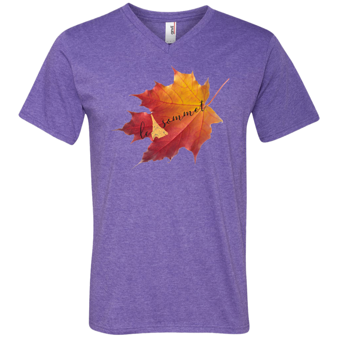 Autumn Logo Leaf Printed V-Neck T-Shirt