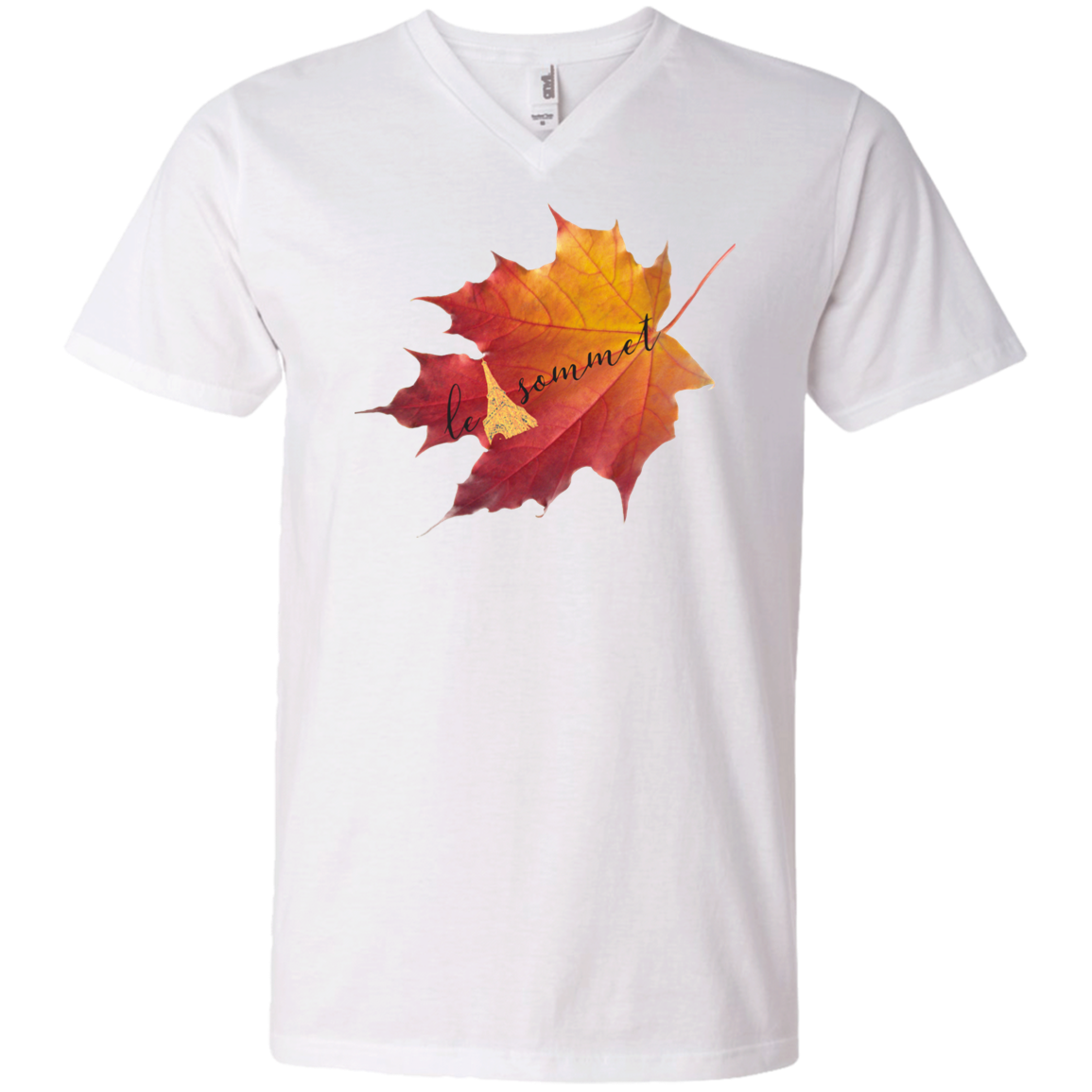 Autumn Logo Leaf Printed V-Neck T-Shirt