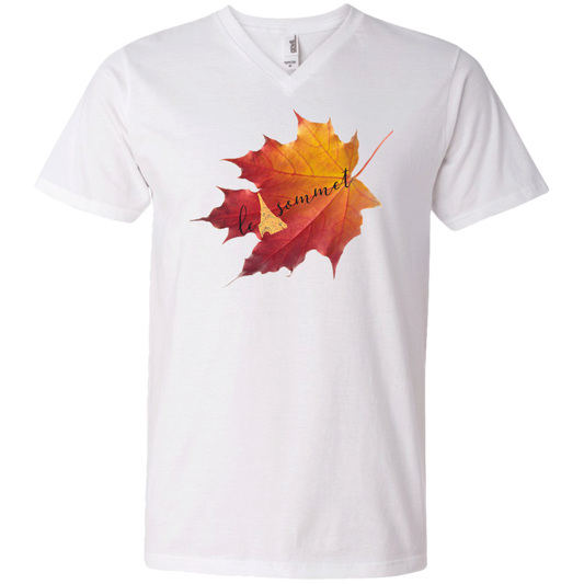 Autumn Logo Leaf Printed V-Neck T-Shirt