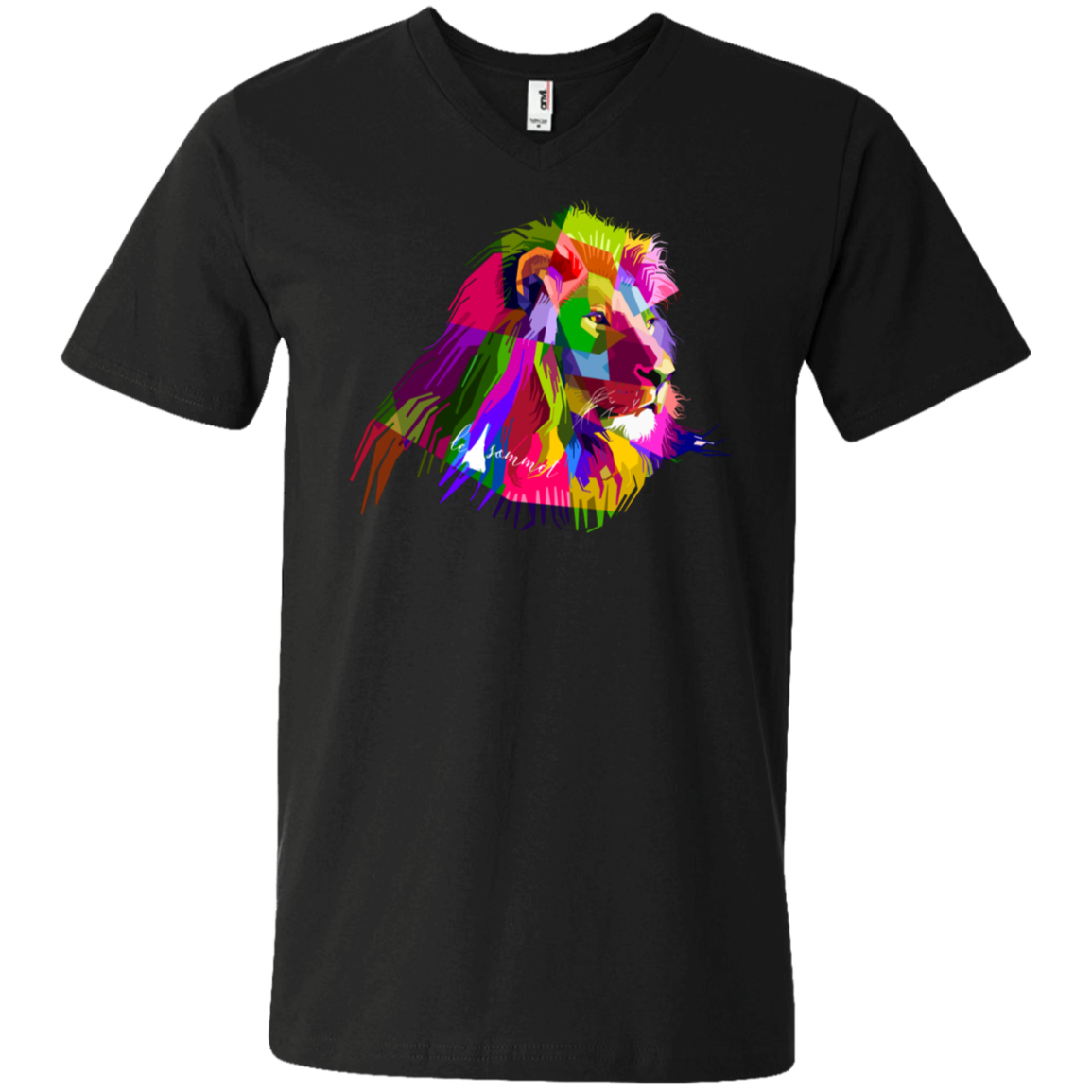 Prismatic Lion Printed V-Neck T-Shirt