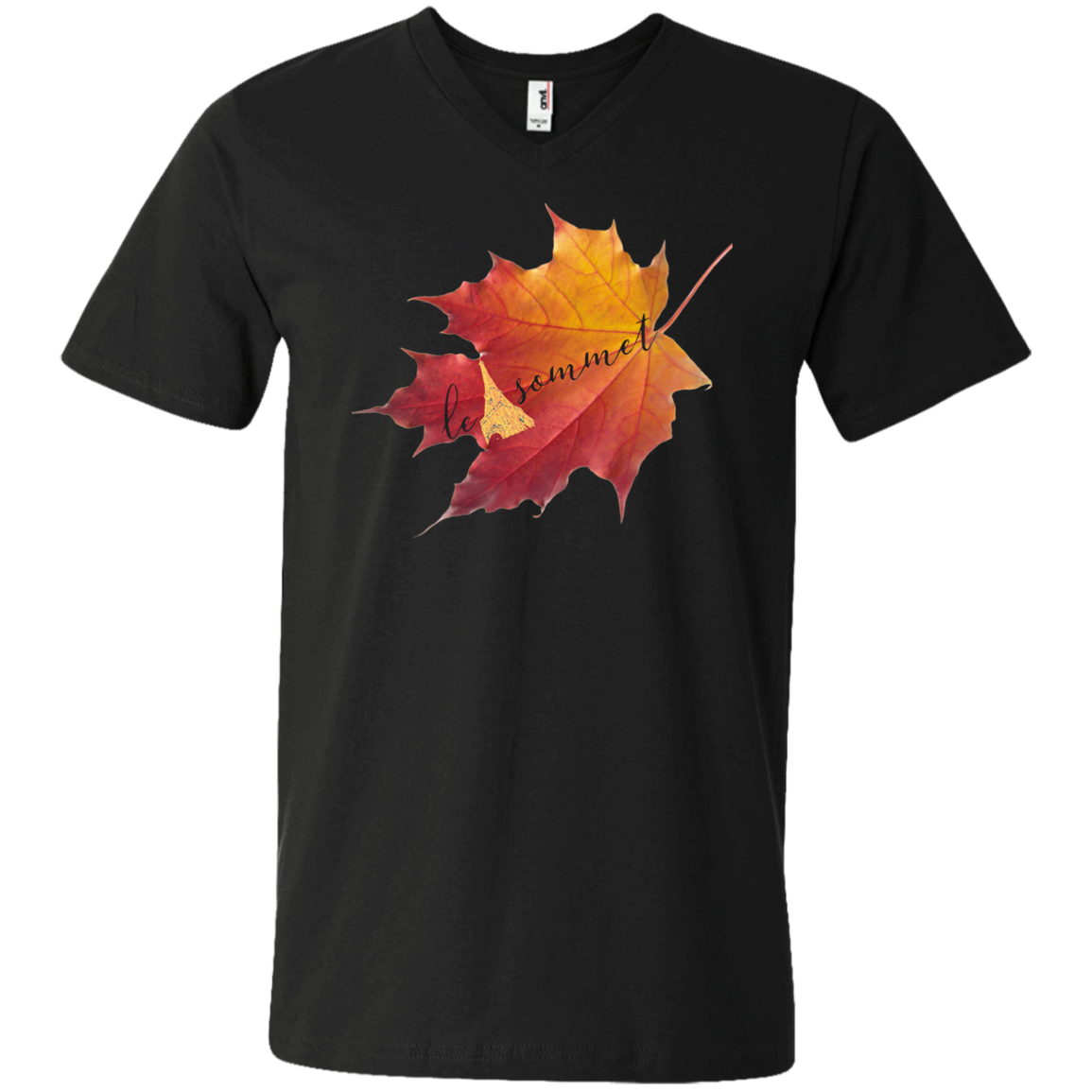 Autumn Logo Leaf Printed V-Neck T-Shirt