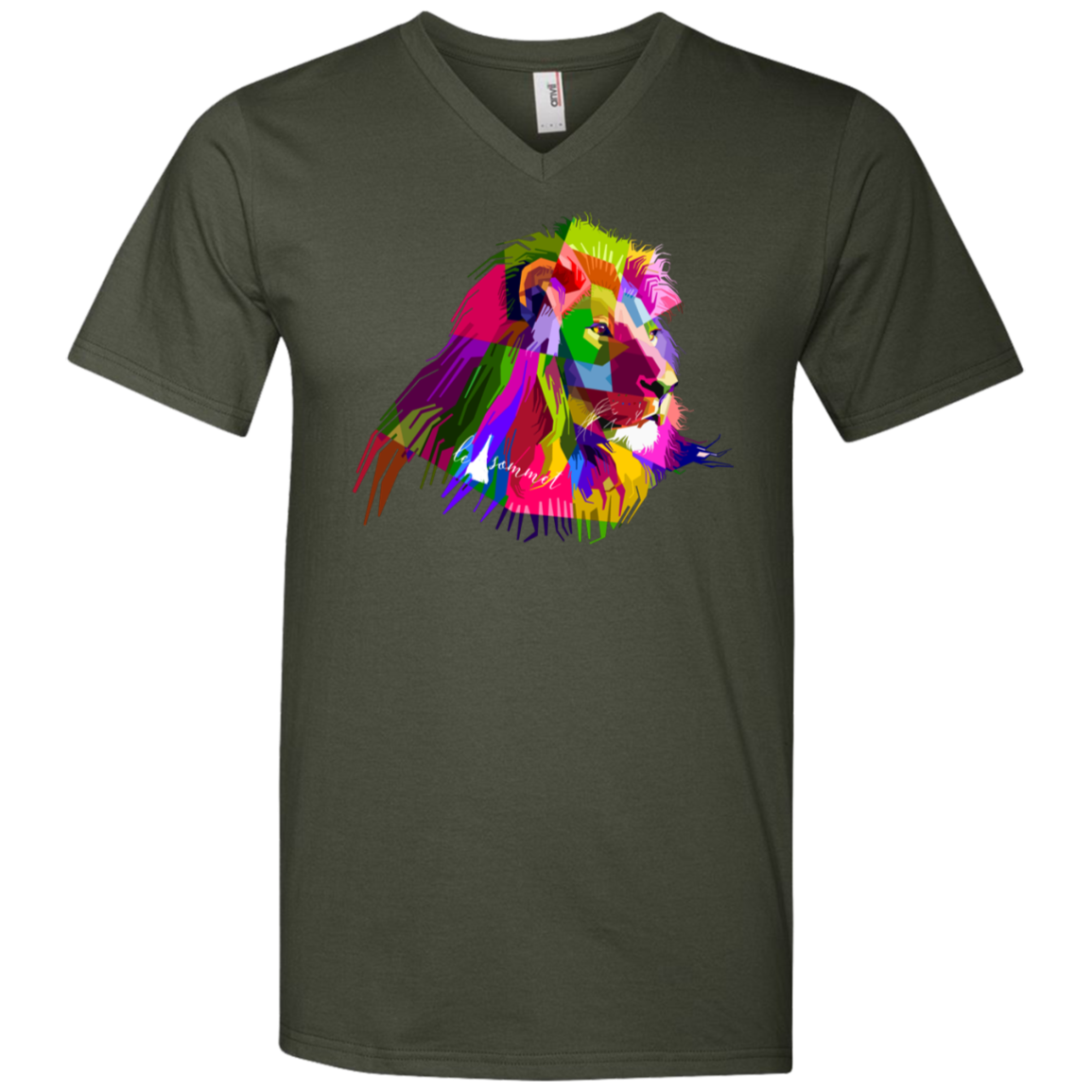 Prismatic Lion Printed V-Neck T-Shirt