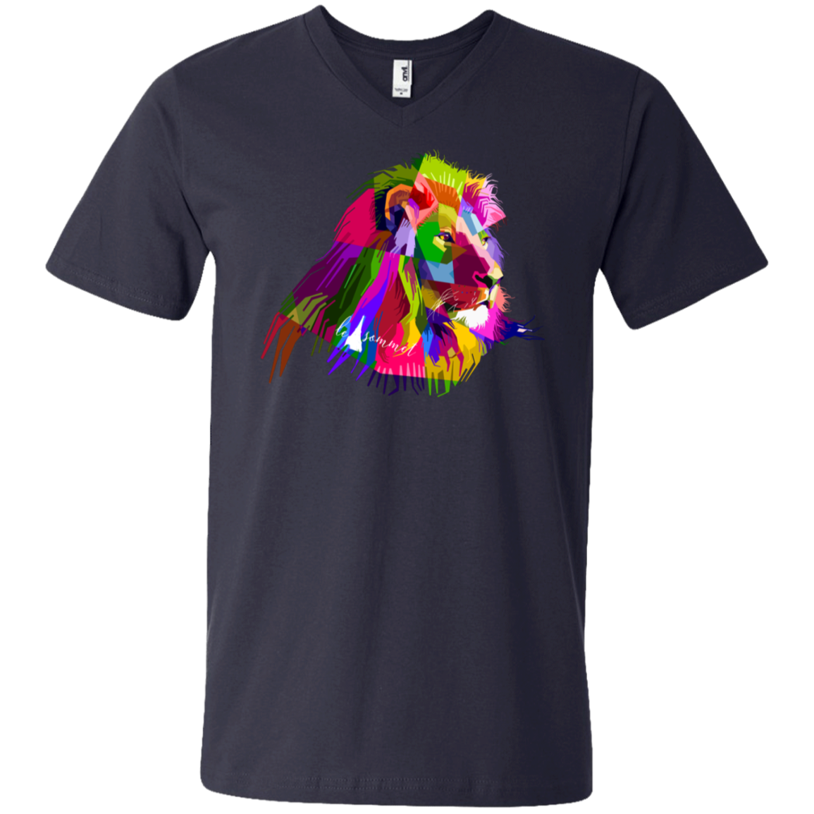 Prismatic Lion Printed V-Neck T-Shirt