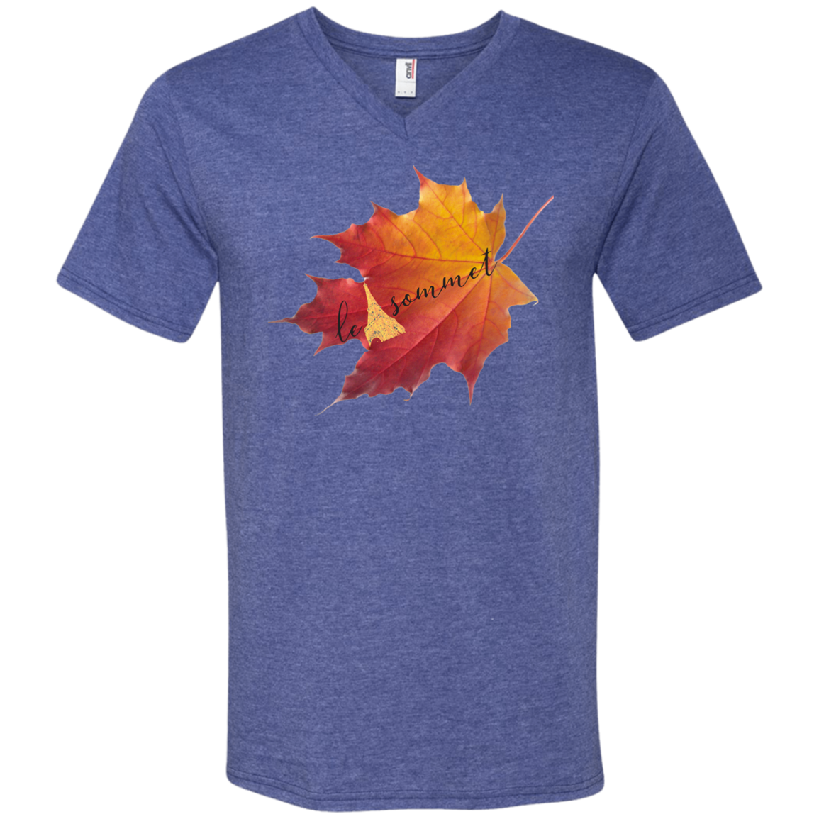 Autumn Logo Leaf Printed V-Neck T-Shirt