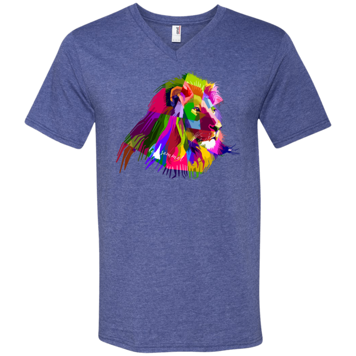 Prismatic Lion Printed V-Neck T-Shirt