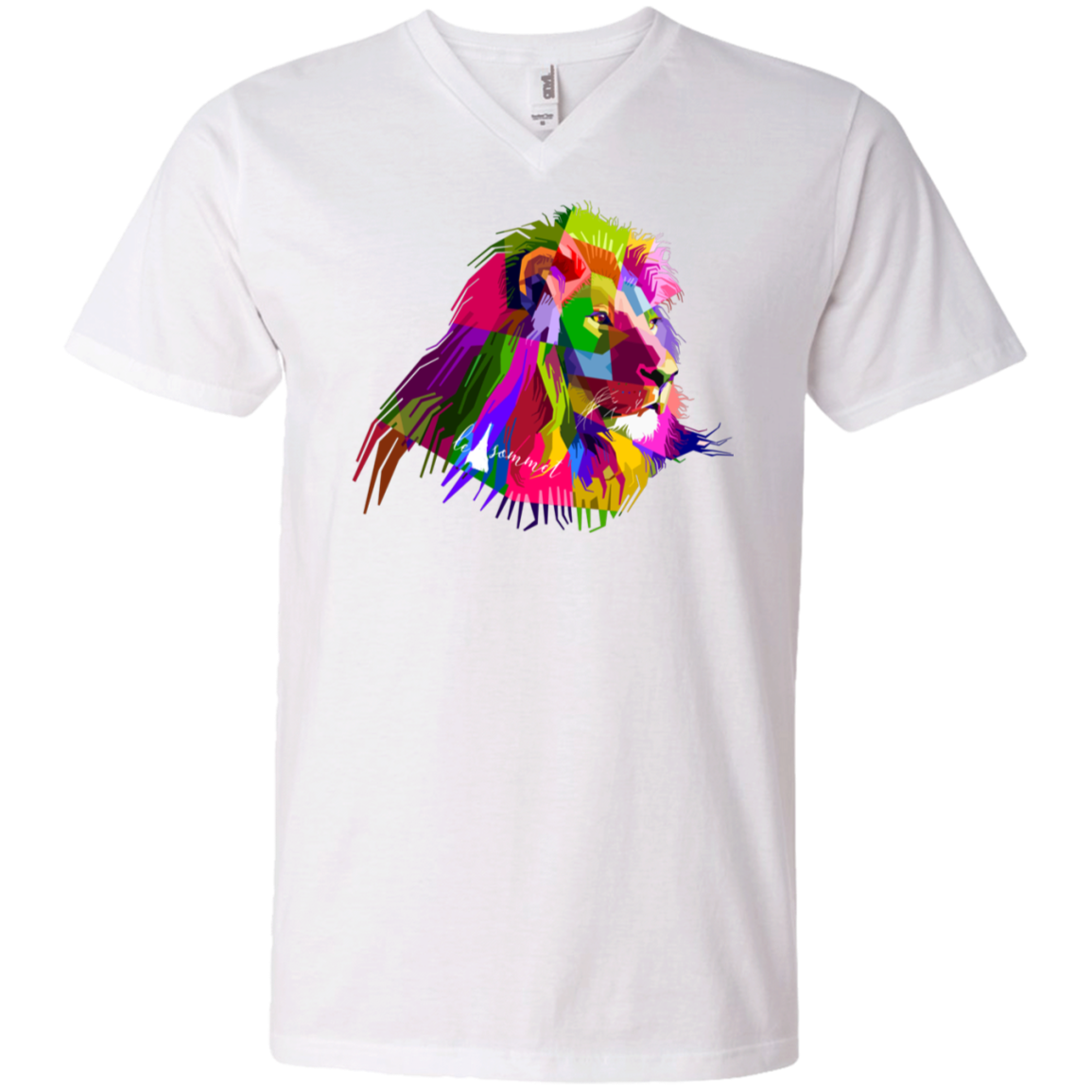 Prismatic Lion Printed V-Neck T-Shirt