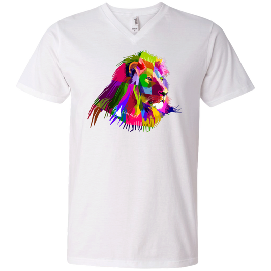 Prismatic Lion Printed V-Neck T-Shirt