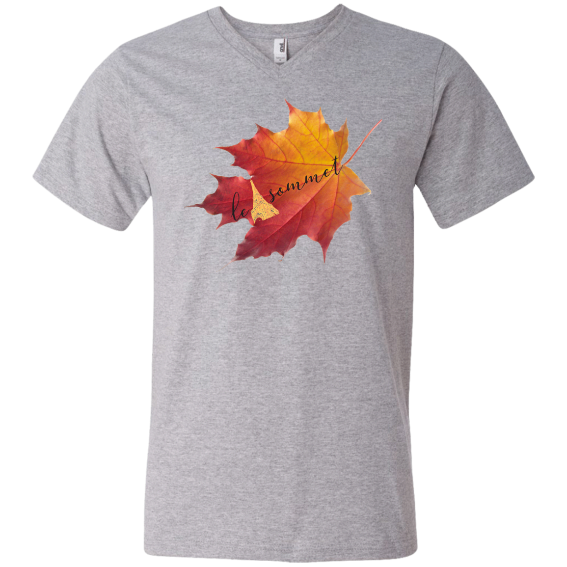 Autumn Logo Leaf Printed V-Neck T-Shirt