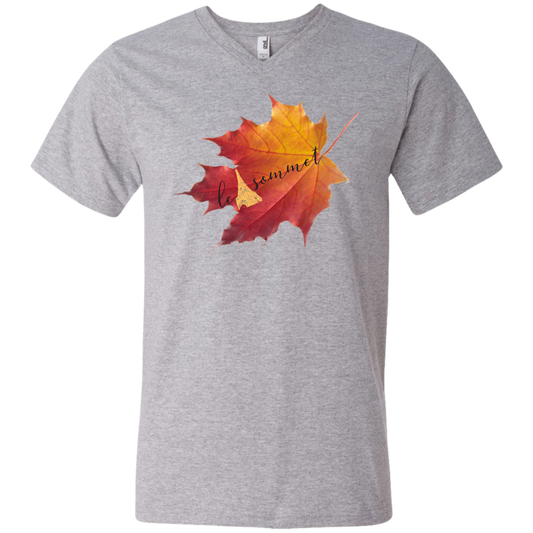 Autumn Logo Leaf Printed V-Neck T-Shirt