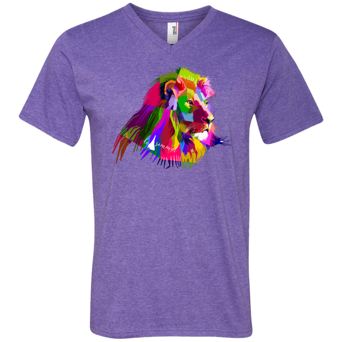 Prismatic Lion Printed V-Neck T-Shirt