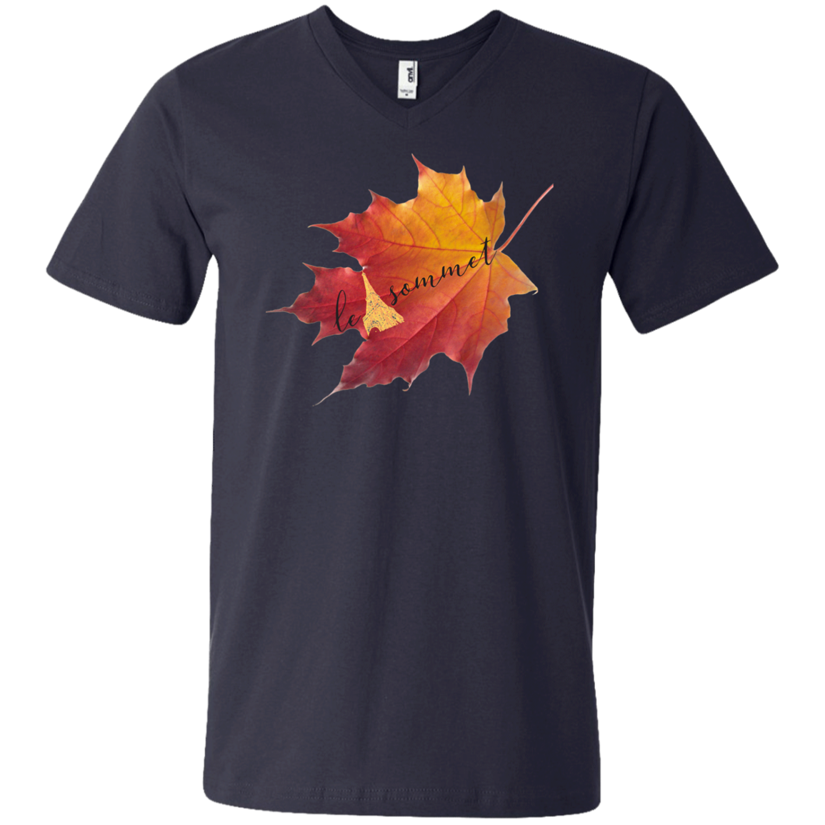 Autumn Logo Leaf Printed V-Neck T-Shirt