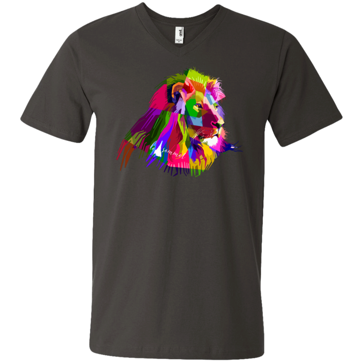 Prismatic Lion Printed V-Neck T-Shirt