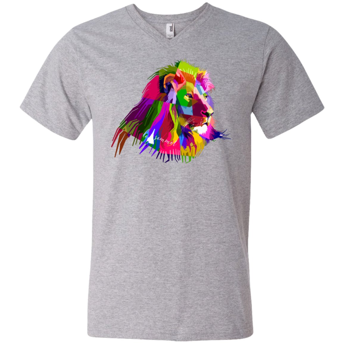 Prismatic Lion Printed V-Neck T-Shirt