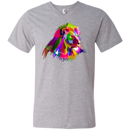 Prismatic Lion Printed V-Neck T-Shirt