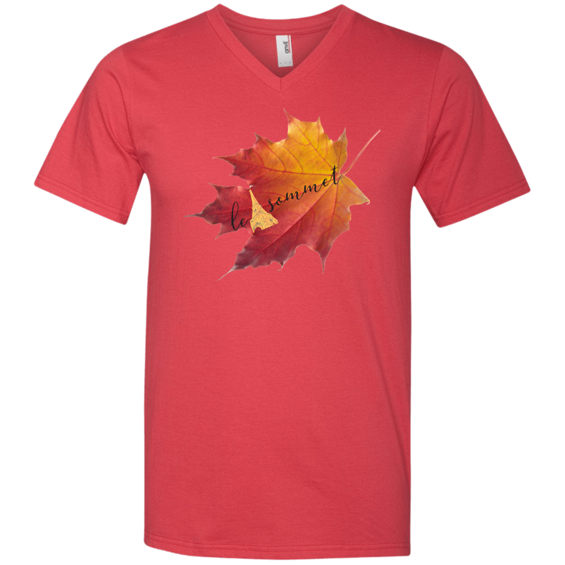 Autumn Logo Leaf Printed V-Neck T-Shirt