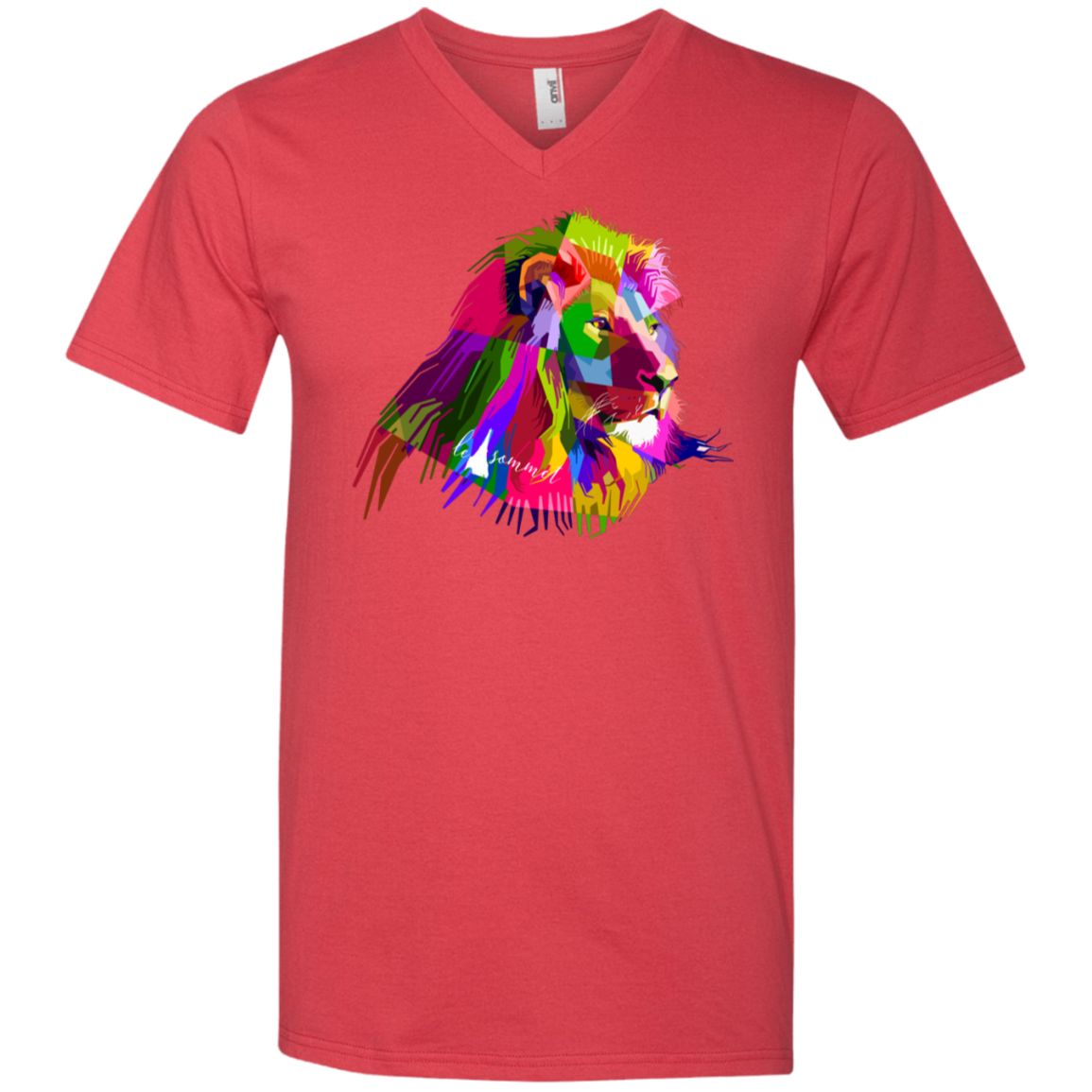 Prismatic Lion Printed V-Neck T-Shirt