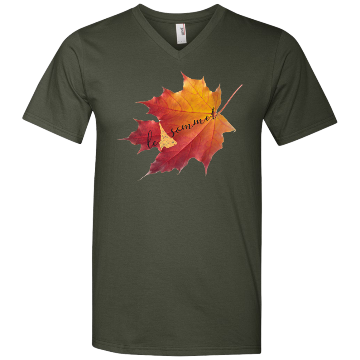 Autumn Logo Leaf Printed V-Neck T-Shirt