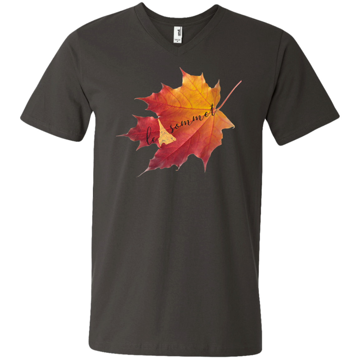 Autumn Logo Leaf Printed V-Neck T-Shirt