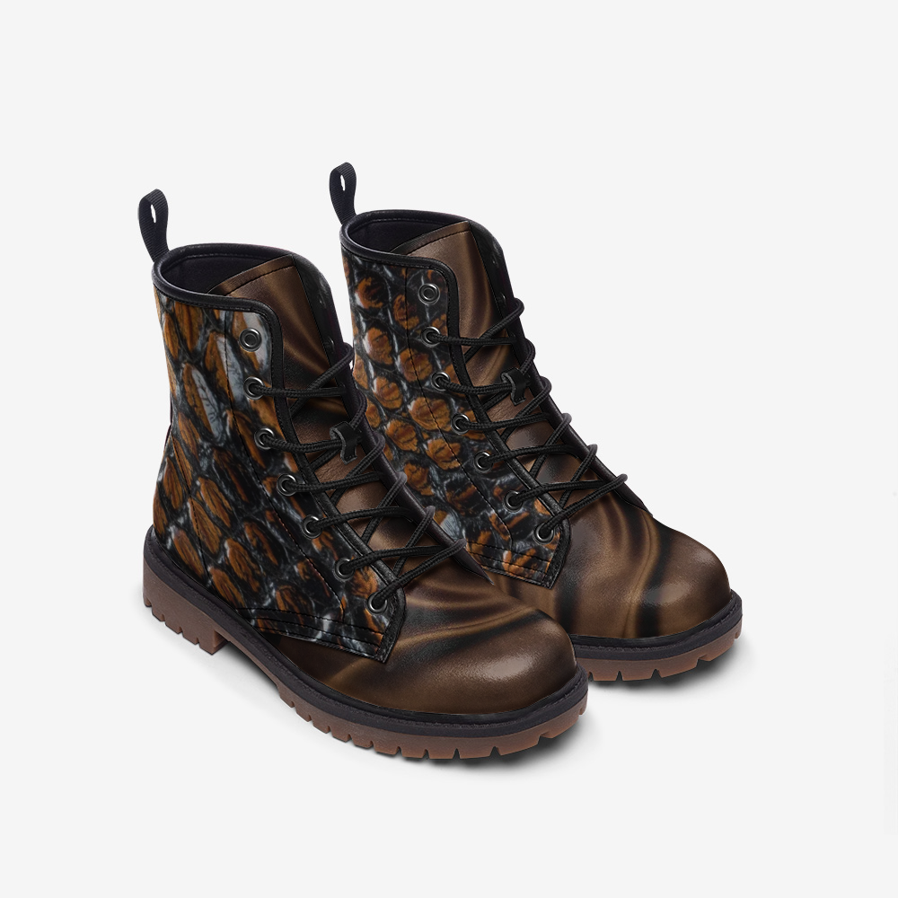 Le Sommet "D-22" Leather Boots (Brown and Snake Skin)